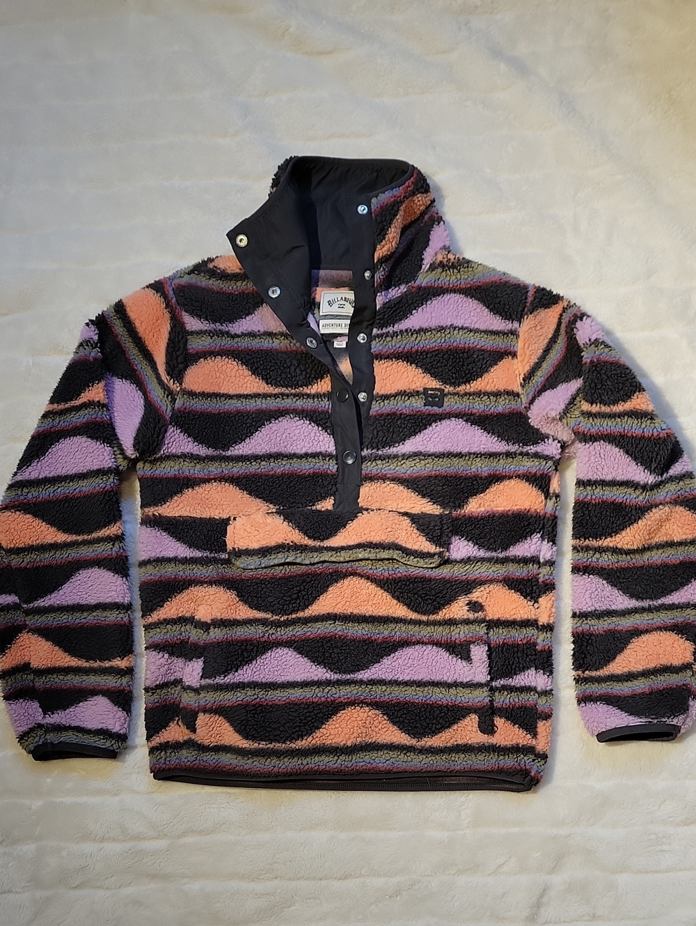 Billabong Black, Peach & Lavender Sherpa Pullover Jacket S